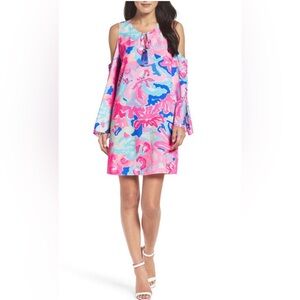 Lilly Pulitzer Vibrant Pink and Blue Cold Shoulder Mini Dress